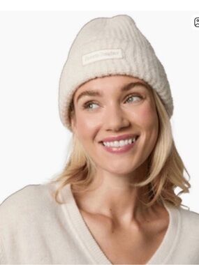 Favorite Daughter logo patch Cream ivory Knit Beanie NWT